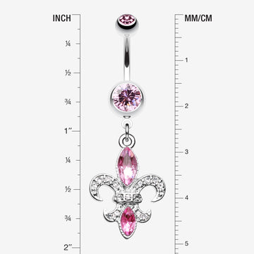Detail View 1 of Classic Fleur de Lis Belly Ring-Pink